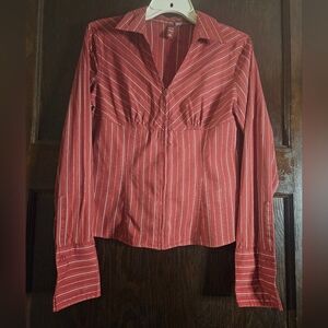 SO Women's Pinstripe Zip Up Blouse - Size L